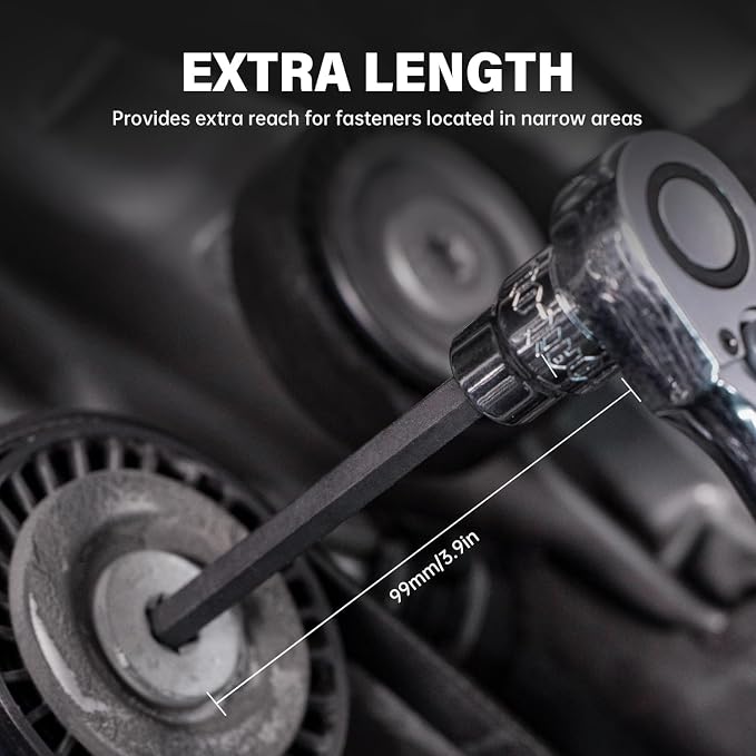 19-Piece 3/8" Drive Impact Hex Bit Socket Set | SAE/Metric, S2+CR-V, phosphate coated, long-reach, laser marked, case