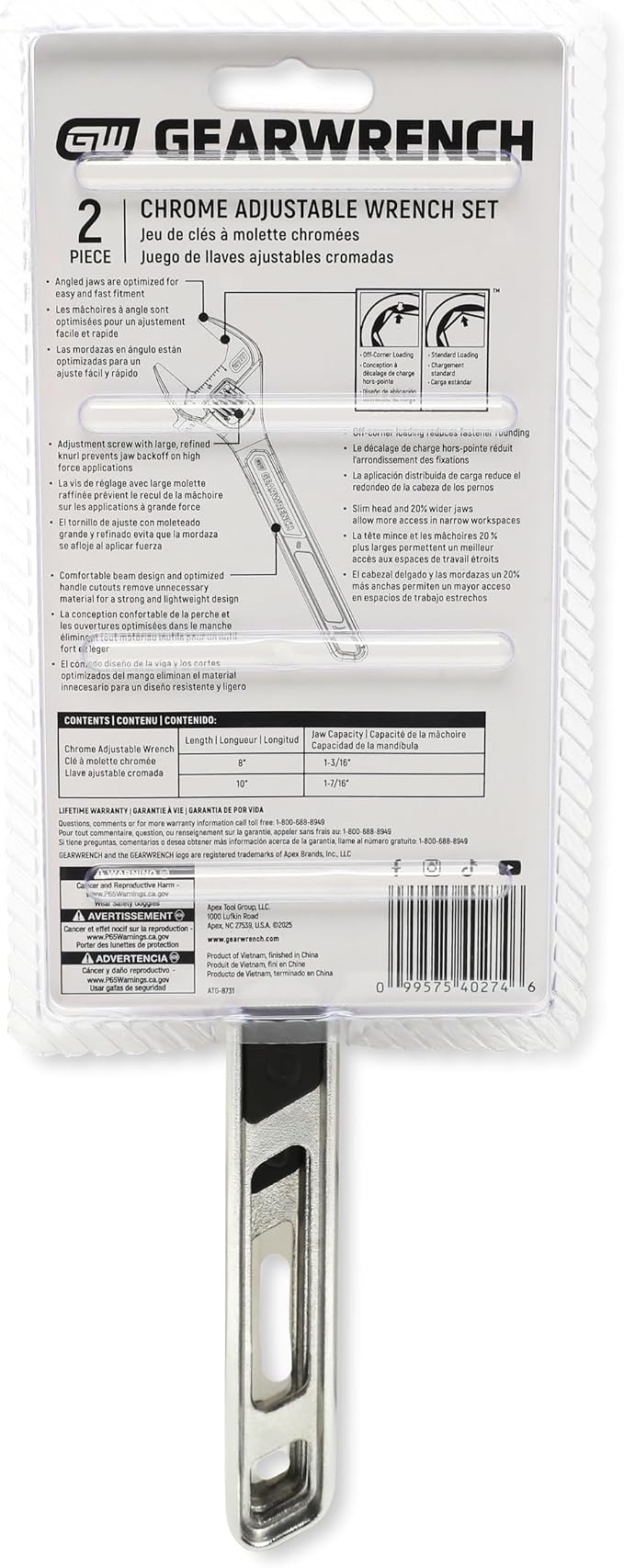 GEARWRENCH 2 Piece Chrome Adjustable Wrench Set | 89750