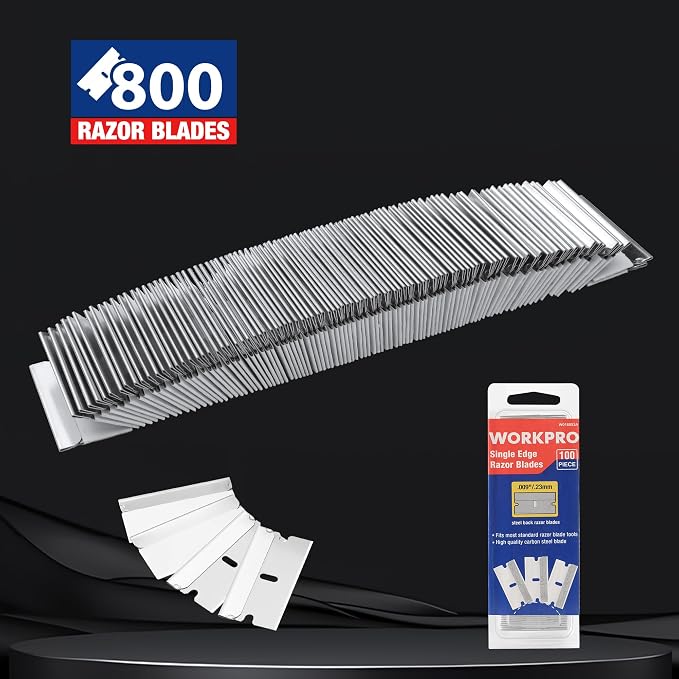 WORKPRO 800-Pack Single Razor Edge Blades, Industrial Scraper Razor Blades, High Carbon Steel One Edge Razor Blades