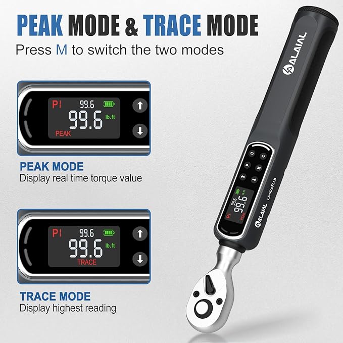 Digital Torque Wrench 3/8 Drive, 1.5-99.6 ft-lb ±2% Accuracy | LED Display, Buzzer&Vibration Alert, 2 Modes, 10 Presets&500 Data Logs, for Lug Nuts, Automotive, Motorcycle Repair