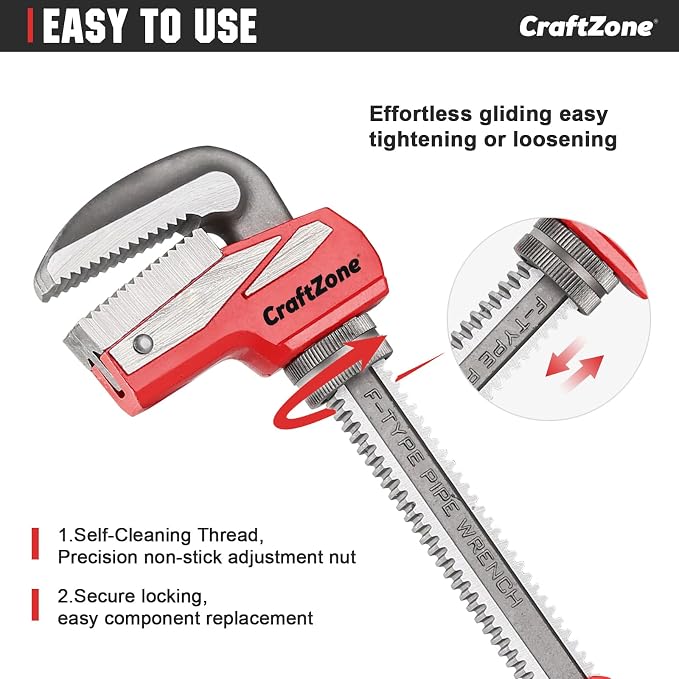 16 Inch Aluminum Pipe Wrench, Heavy-Duty Adjustable Plumbing Wrench, 130mm Max Jaw Capacity, Cr-V Steel Jaw, Lightweight Straight Pipe Wrench for Pipe Fittings