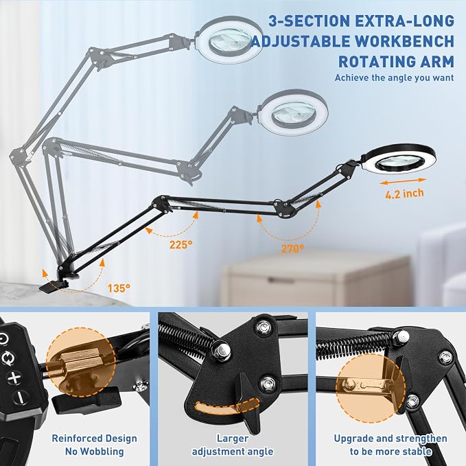 HITTI 30X & 12X Ultra Long Magnifying Glass with Light and Clamp
