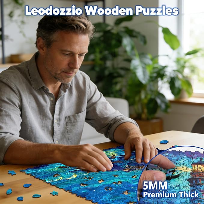 Leodozzio Wooden Puzzles for Adults 1000 Pieces, Lighthouse Wood Jigsaw Puzzle, 5mm Thick Unique Shaped Ocean Puzzle, Gift for Adults & Family Game, Home Wall Decor, 17.5x23.2 Inches