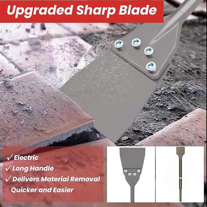 SDS Max Floor Scraper, TOOVEM 6 Inch Floor Scraper SDS Chisel Bits with Replacement Balde, SDS Max Chisel Long Handle Heavy Duty Thinset Removal Tile Adhesive Removal Tool for Rotary Hammer Drills