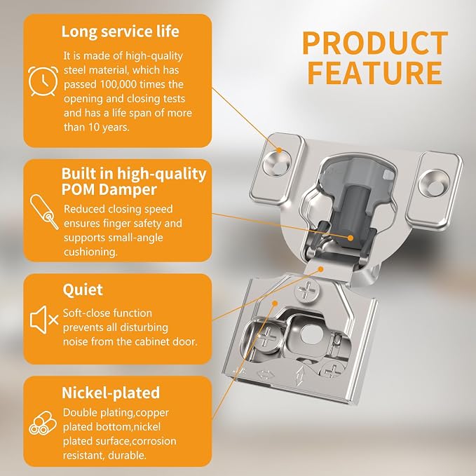 Chibery 30 Pack 3/4" 4D Concealed Hinges for Face Frame Door, Soft Close On/Off Switch, Self Closing, 105° Open Angle Concealed Stainless Steel Hinges for Framed Cabinet, Satin Nickel