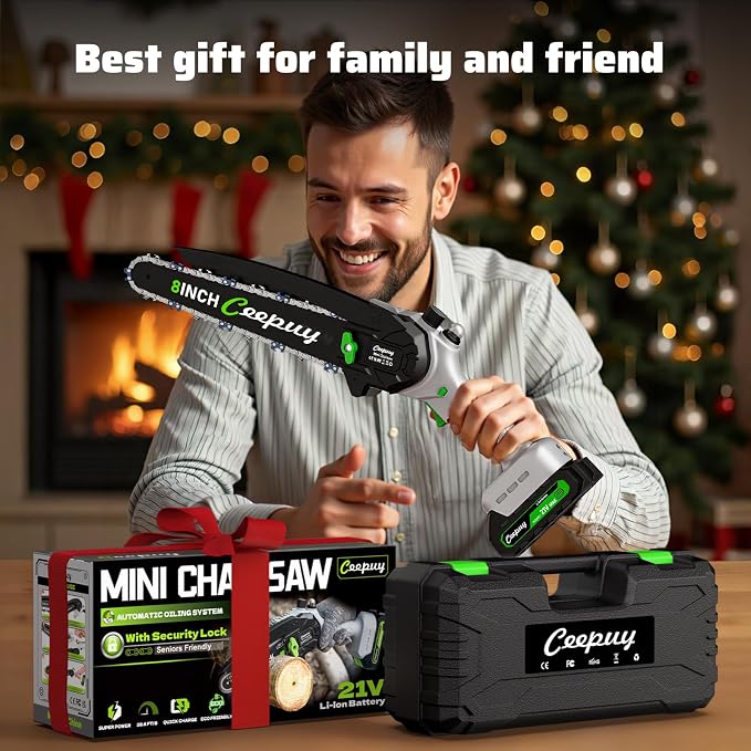 CEEPUY Mini Chainsaw Cordless, 8/6 Inch Portable Electric Chainsaw with Automatic Oiler/Security Lock/Battery Powered Small Handheld Saw for Trees Branches Trimming,Wood Cutting