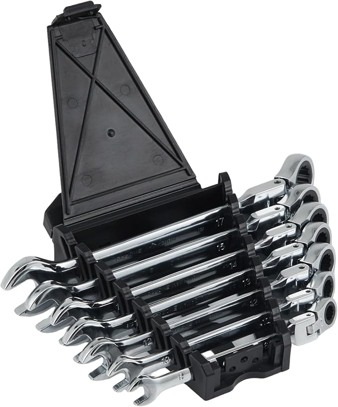 Garvee 7 Piece Metric Ratcheting Wrench Set Combination Ratcheting Wrench | 72-Tooth 5° Swing Arc CR-V Steel | Metric 8-17 mm Coverage for Automotive Repair, Mechanical Maintenance DIY Project