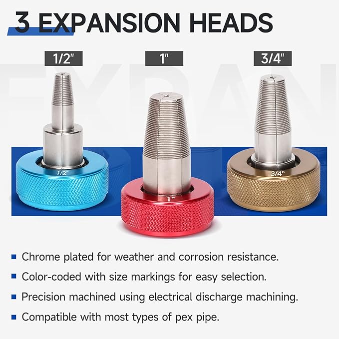 iCrimp Manual PEX Expander Tool Kit with Indexed Auto-Rotating Heads, Extendable Handle for 1/2", 3/4" & 1" ProPEX / F1960 Fittings, Includes Cutter & Lubricant