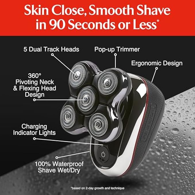 Remington Balder Deluxe XR7100, Head Rotary Shaver with Titanium Blades & Storage Pouch for Bald Men Wet/Dry Shaving with 5 Dual Track Flexing Heads and Pop-Up Trimmer