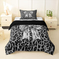 Feelyou Leopard Print Bedding Set Soft for Boys Girls, Black Cheetah Comforter Set Toddler Size Cute Bowknot Duvet Quilt Microfiber Bedroom Decor 2 Pcs with 1 Pillow Cases