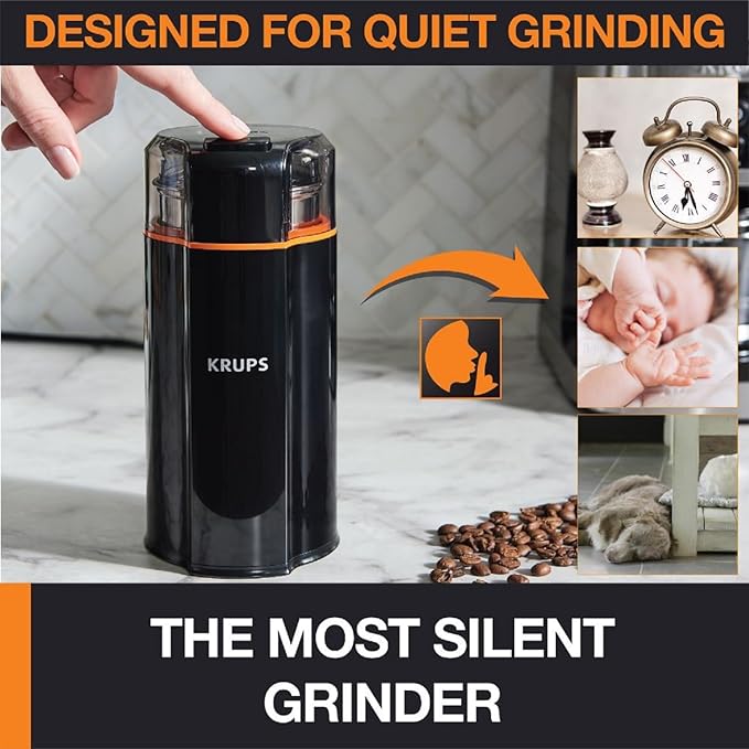 KRUPS Silent Vortex Electric Coffee Grinder: 3 oz Capacity, 5x Quieter, 175W Motor for Coffee Beans, Spices & Herbs - Removable Dishwasher-Safe Bowl, 12-Cup Yield, Black (Pack of 2)