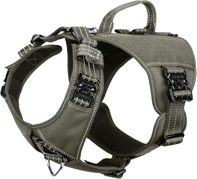 ICEFANG Quick-Moving Tactical Dog Harness X-Large Dogs,No Pull Dog Vest | Control Handle,Reflective,Full Metal Buckles,Adjustable,Hook-and-Loop Panel,Soft Padded,Green,X-Large