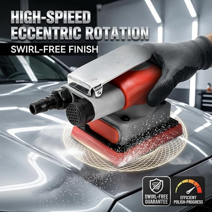 Pneumatic Sander Air Orbital Sander, Solid Alloy Steel Air Squares Sanding Machine 3 * 4 In 10000rpm Pneumatic Sander, Sanding Grinding Polishing Sander for Wood Metal Car Beauty