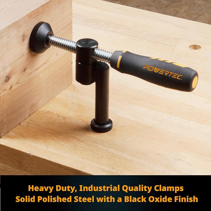 POWERTEC 71774-P2 180° Variable Screw Clamp, Quick-Acting Swivel, Fits 3/4" Bench Dog Holes, Woodworking Clamps Series - 2 Pack