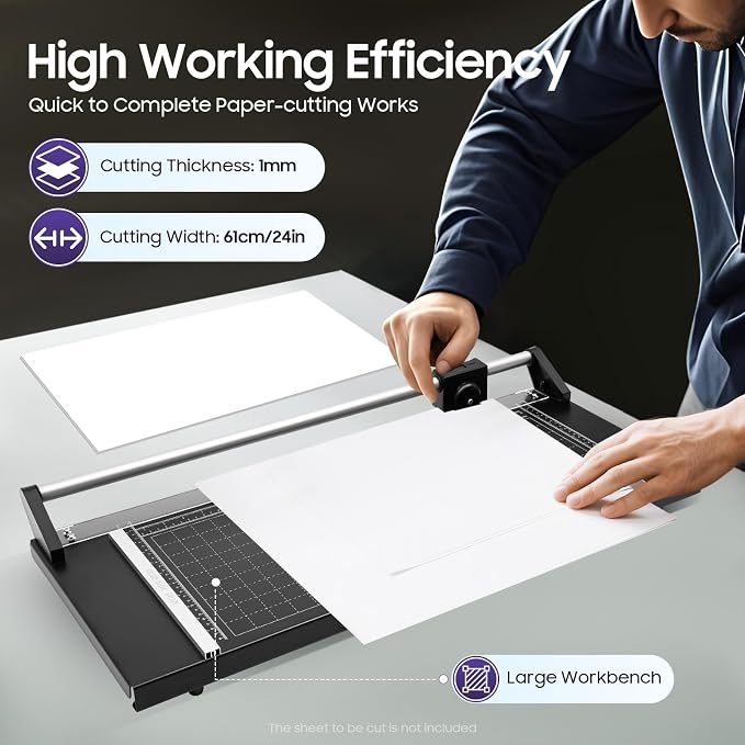 24In Rotary Paper Trimmers, Paper Cutter Trimmer with 2 Blades, Manual Precision Rotary Paper Cutter for Photo Paper, Cardstock, Office Paper