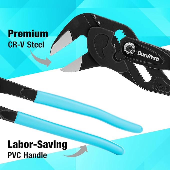 DURATECH 10-Inch Pliers Wrench, CR-V Steel Adjustable Wrench with Metric & SAE Scale, Black Finish Parallel Pliers with Ergonomic Grips, for Home Repair & Nut Tightening