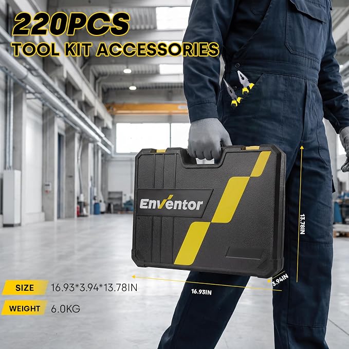 Enventor Tool Set with Molded Storage Case, 220 Pieces
