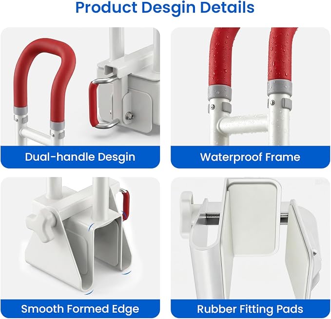 Bathtub Safety Rail with Double Bathtub Handles for Seniors, Adjustable