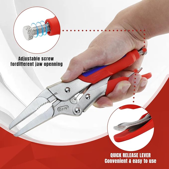 9 Inch Needle Nose Locking Pliers, CRV Material with Non-Slip TPR Grip for Automotive, Electronics & Hard-to-Reach DIY