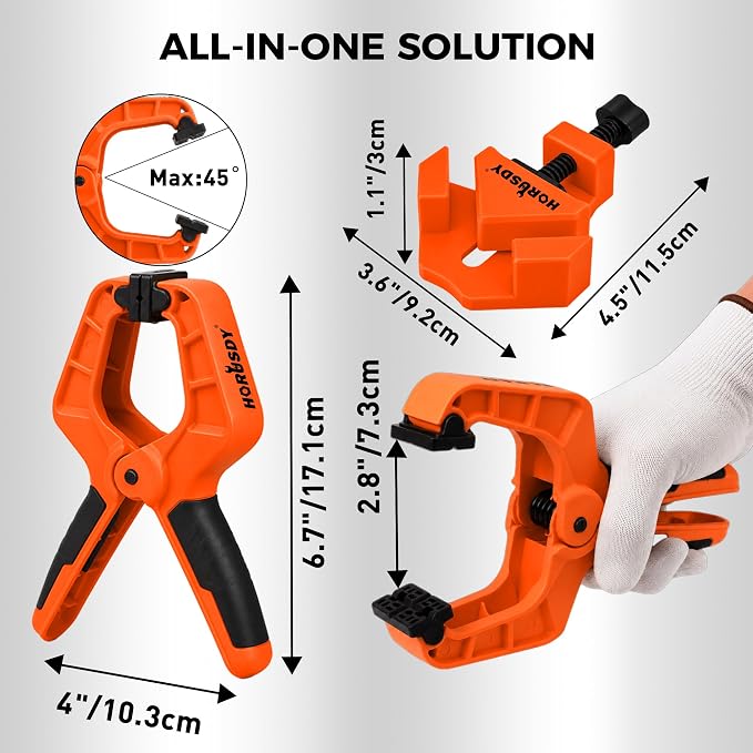 10-Piece Bar Clamp Set for Woodworking, 4 x 6-inch & 2 x 12-inch One-Handed F Clamp/Spreader, 132 lbs Load Capacity, Includes Spring Clamps & 90° Angle Clamp, Quick-Release Grip