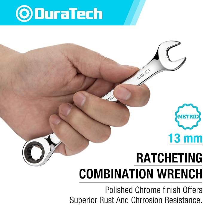 DURATECH 13mm Ratcheting Combination Wrench, Metric | 72-Tooth, 12-Point, CR-V Constructed, Mirror Polish