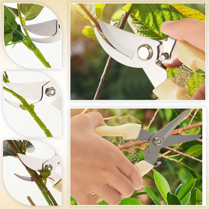 Amylove 24 Pcs Garden Flower Shears Pruning Scissors Valentine Heavy Duty Plant Scissor Garden Clippers Hand Bypass Pruner for Gardening Plants Hedge Tree Cutting Miniature Bonsai Modeling(Beige)