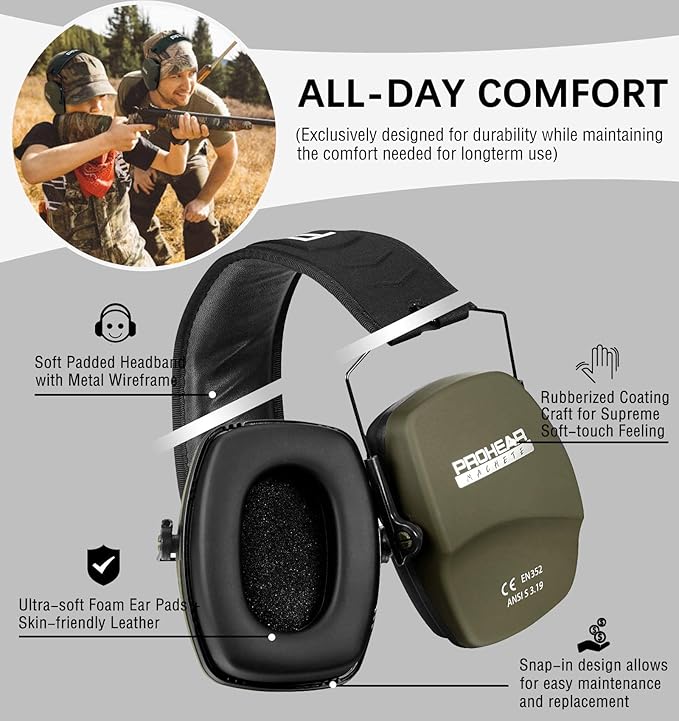 PROHEAR 016 Shooting Ear Protection Earmuffs 2 Pack, NRR 26dB for Gun Range, Hunting -Green and Brown