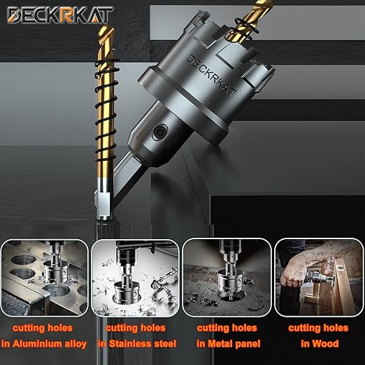 DECKRKAT 1-7/8" TCT Hole Saws for Hard Metal, Heavy Duty 48mm Tungsten Carbide Tipped Hole Cutters Set with Spring-Loaded Pilot Drill Bits for Stainless Steel, Metal, Iron, and Plastic.