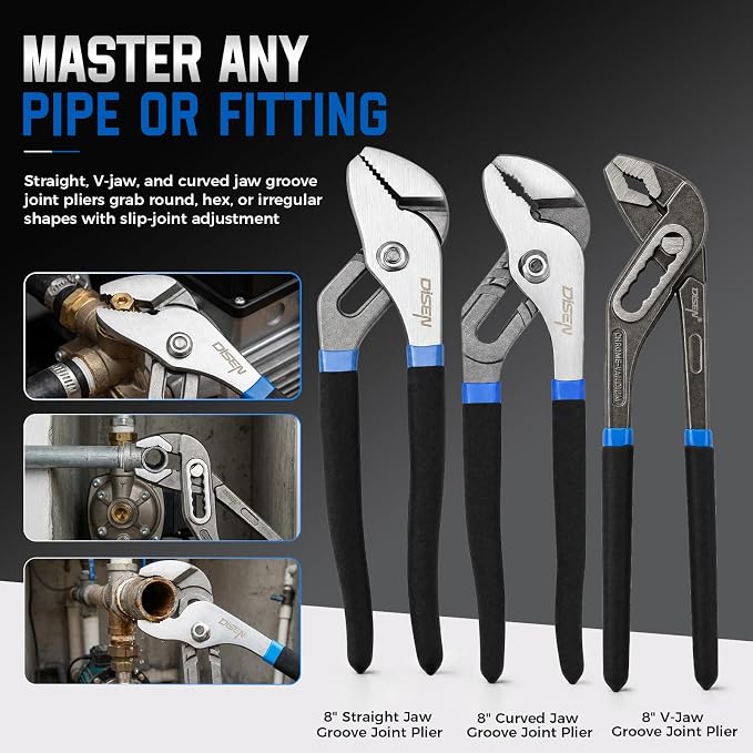 DISEN Pliers Set, 25-Piece Full Assortment of Plier with EVA Storage, Versatile Pliers Tool Set Includes Groove Joint, Needle Nose, Slip Joint, Diagonal, Locking, Wire Stripper, Circlip, and C-Clamp