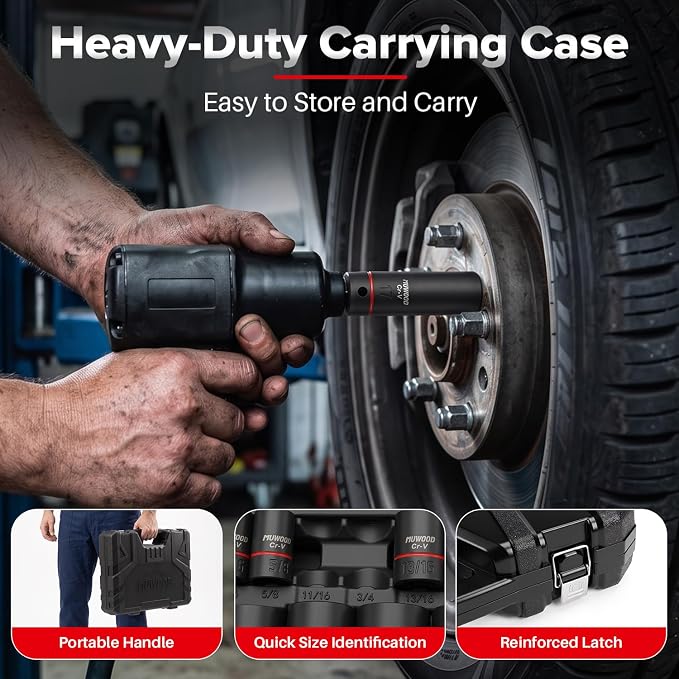 1/2" Drive Impact Socket Set 69 Piece, 3/8" to 1-1/4" and 10-24mm | SAE and Metric, 6 Point, CR-V Alloy Steel, Easy-to-Read Size Markings, Extension Bars, with Storage Case, for Auto Repair
