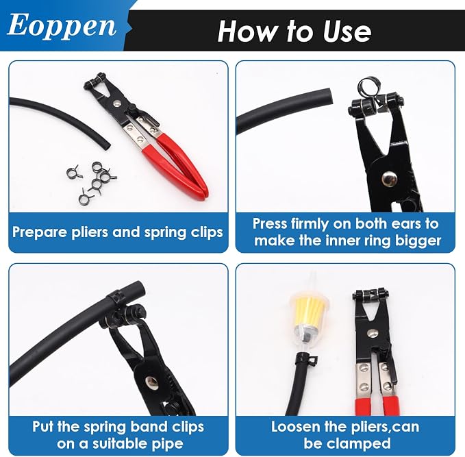 100Pcs 10-21mm Spring Hose Clamps Assortment Kit with Swivel Flat Band Fuel Hose Clamp Plier - 5 Sizes Fuel Line Silicone Vacuum Hose Low Pressure Air Clamps