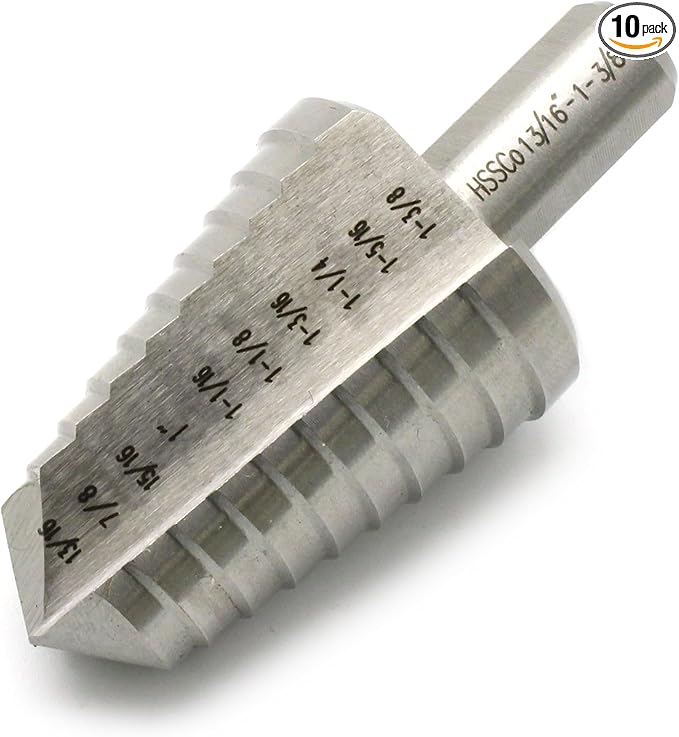 TEMO M35 Cobalt Double Straight Flute Step Drill Unibit, 10 Size From 13/16 Inch To 1-3/8 Inch, 1/2 Inch Shank