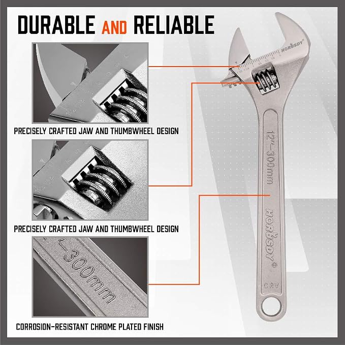 HORUSDY 4-Piece Adjustable Wrench Set, CR-V Steel, Adjustable Wrenches Set(6-inch, 8-inch, 10-inch, 12-inch)