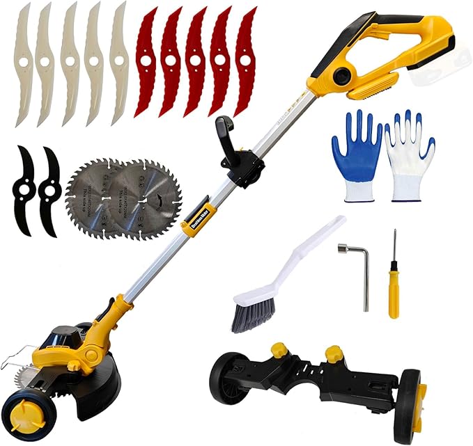 Electric Weed Wacker Eater Cordless Brush Cutter Battery Powered Weed Trimmer with Wheels 4 in 1 Brushless GrassTrimmer/Lawn Edge Compatible with Dewalt 20V Battery(Battery Not Included)