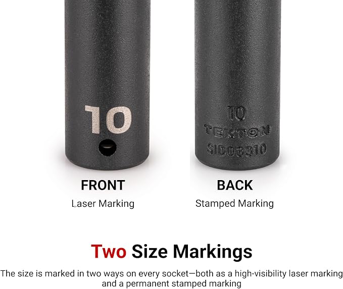 TEKTON 1/4 Inch Drive Impact Socket Set, 16-Piece | SID90107 | (4 - 17 mm), Deep, 12-Point, Socket Rail