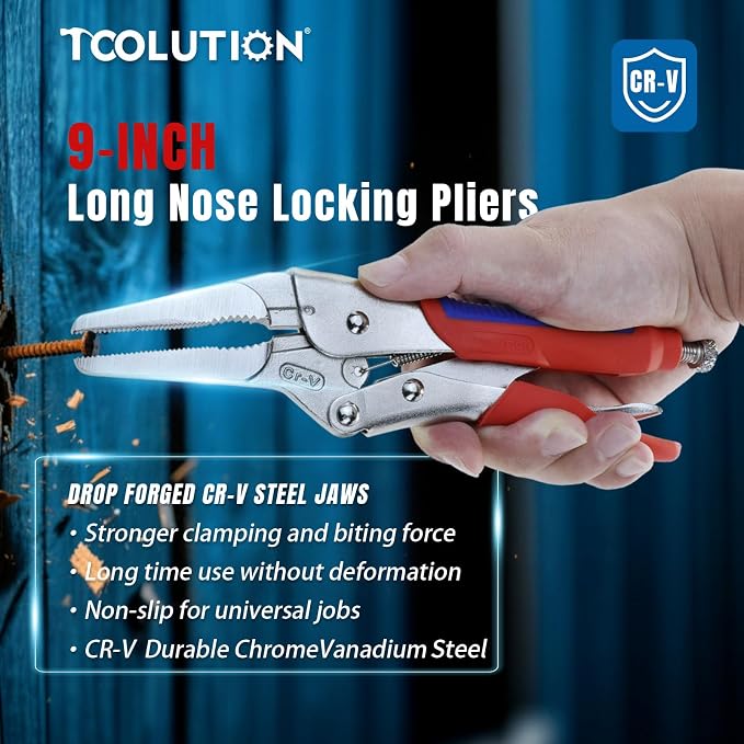 9 Inch Needle Nose Locking Pliers, CRV Material with Non-Slip TPR Grip for Automotive, Electronics & Hard-to-Reach DIY