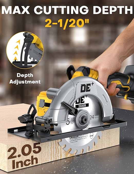 Brushless Cordless Circular Saw, for DeWalt 20V Max Battery, 6-Inch Aluminum Alloy Blade, 5900 RPM, 4.2 Lbs Lightweight, Cutting Depth 2-1/20" (90°), 0-90° Bevel, Hex Wrench, Rip Guide, for Wood, PVC