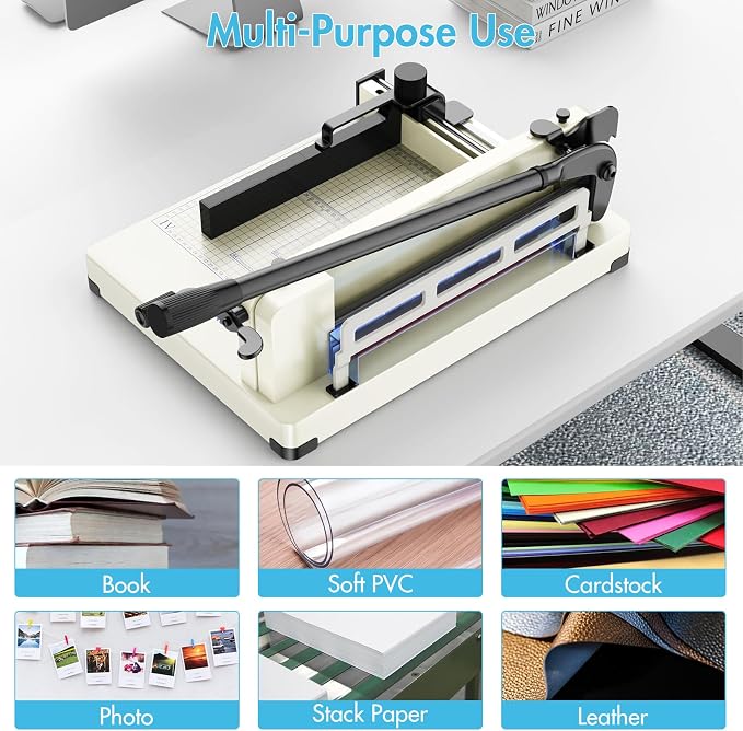 MAKEASY Paper Cutter 12 Inch, Heavy Duty Paper Cutter for A4 Paper, Guillotine Paper Cutter 400 Sheet Capacity, Solid Steel Construction, Beige
