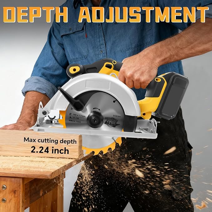Cordless Circular Saw for Dewalt 20V Battery, 6-1/2 Inch Brushless Circular Saw, 0-45°Cutting Bevel,Max Cutting Depth 1.6" for Wood, Soft Metal, Plastic(No battery)