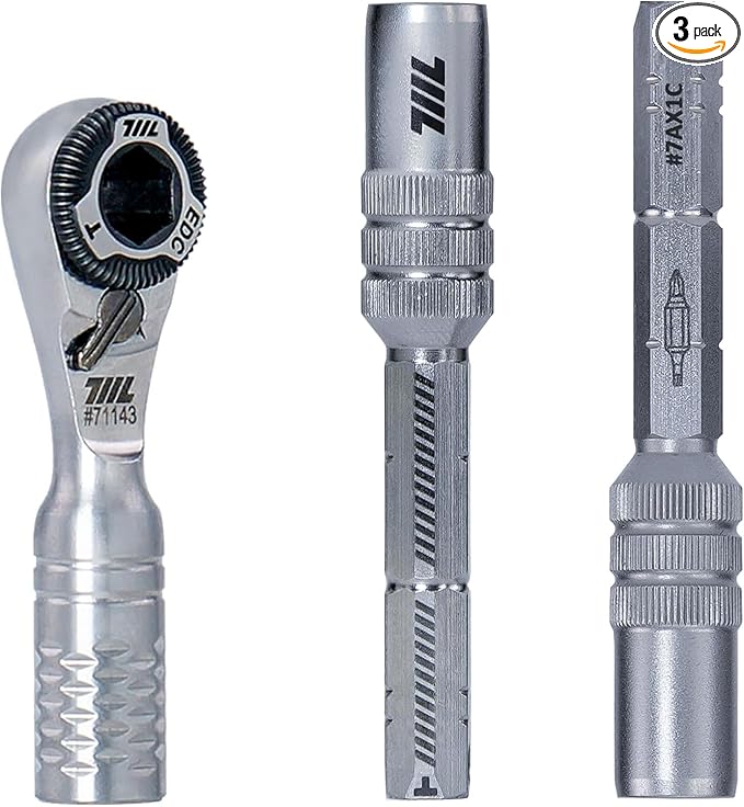 711L Mini Ratchet Wrench TG Bundle with Magnetic Bit Extensions | 1/4" Double-Ended Bits Compatible EDC Ratchet with T-Handle & L-Handle 71143+7AX1C