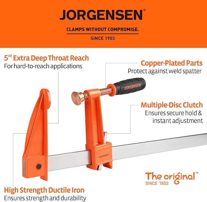 Jorgensen 24-Inch Deep-Reach Throat Bar Clamps, 5" Throat Depth, 2-Pack
