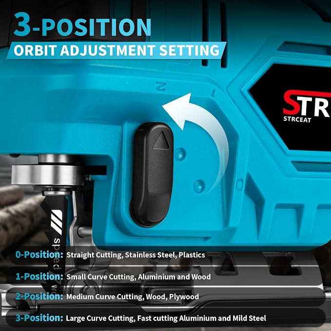 21V Cordless Jigsaw Tool, Electric Jig Saw with 2× 2.0Ah Batteries, 0°-45° Bevel Cuts, 4 Orbital Settings for Wood Cutting, 2800SPM Variable Speed, Mini Jigsaw for Straight/Curve/Circle Cutting (Blue)