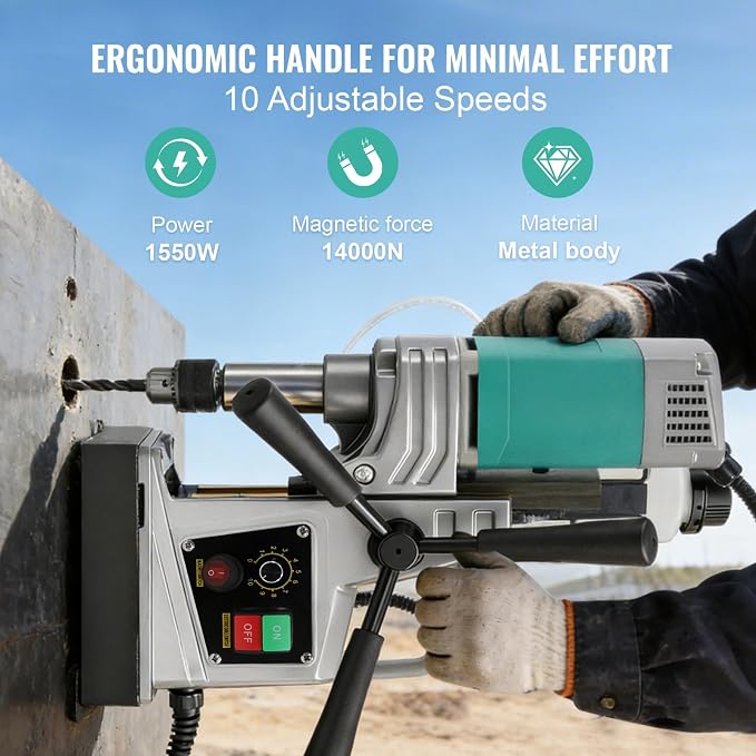 Mag Drill Press, 1550W 2" Boring Diameter, Portable Electric Magnetic Drill Press with 2 Coring Bits, 3147 lbf Power Magnetic, 820 RPM Variable Speed for Metal, Industrial and Home Improvement