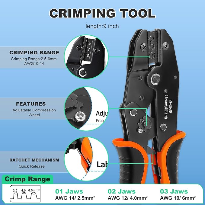 35PCS Solar Crimper Tool Kit, Solar Panel Cable MC4 Connectors 14-10AWG, 30 Pairs Male/Female Solar Connectors, 1PCS Solar Crimper, 1PCS Stripper, 2 PCS Spanner Wrench