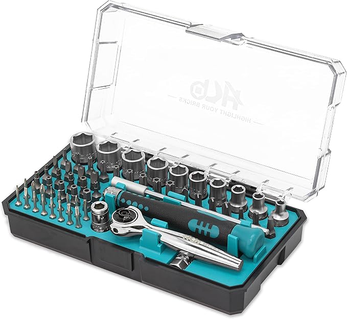HB 61-Piece 1/4" Drive Socket & Bit Set, 90-Tooth Swivel Head Ratchet Kit