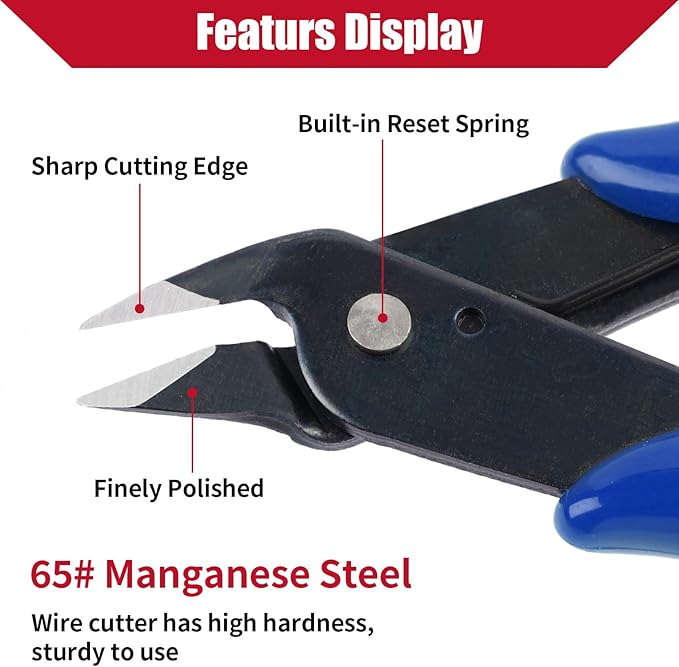 1 Pack Micro Wire Cutters, 5 Inches Flush Cutters Pliers, Diagonal Side Cutters Nippers, Zip Tie Sprue Cutter for Electronics, Plastic Models, Jewelry (Blue)