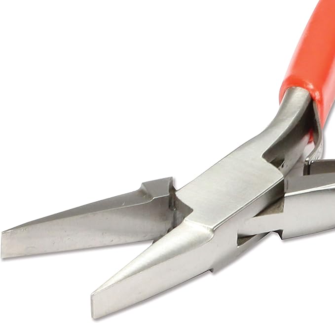 The Beadsmith Platinum Series German Flat Nose Pliers, 4.75 inches (120mm) with Polished Steel Head, red PVC Comfort Grip Handle and Double-Leaf Spring, Tool for Jewelry Making