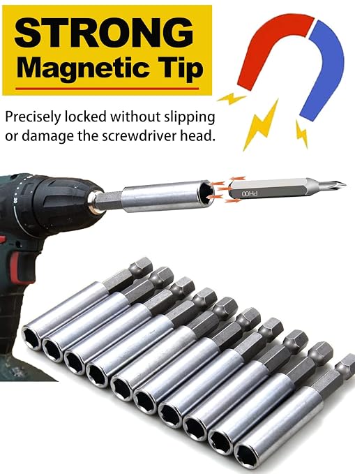 Rocaris 100 Pack Magnetic Extension Socket Drill Bit Holder 1/4" Hex Power Tools, 60mm/2.36 Inch, Bulk Purchase