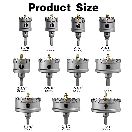 26PCS (1/2'' to 3-3/4'') TCT Premium Tungsten Carbide Tipped Hole Saw Drill Bit Set for Hard Metal, Stainless Steel, Iron, Aluminum.
