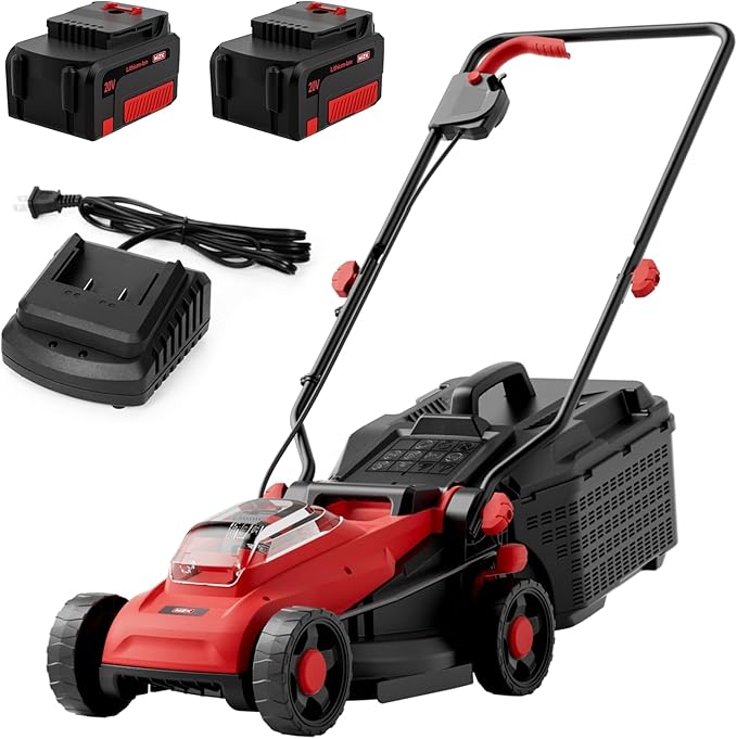 MZK 20V 13" Electric Lawn Mower, Brushless Cordless Lawn Mower with 4-Position Height Adjustment, Walk-Behind Push Mowers with 8 Gallon Grass Bag, 2 x 4.0Ah Batteries & Charger Included
